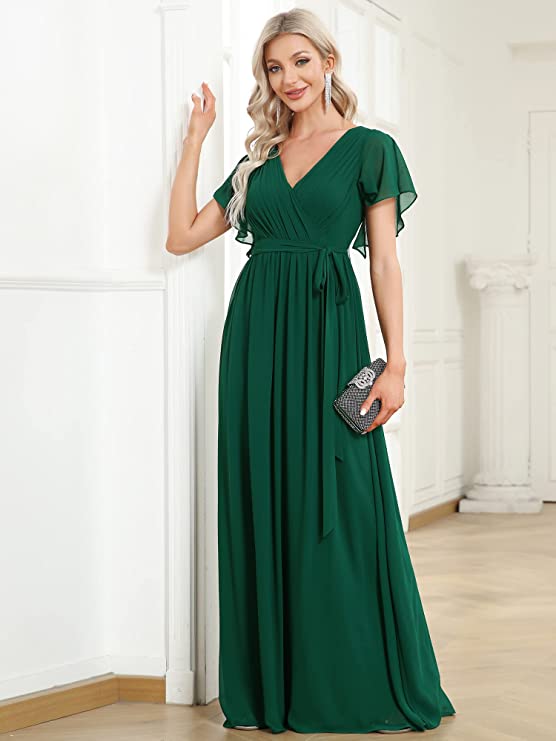 robe longue plissée verte femme